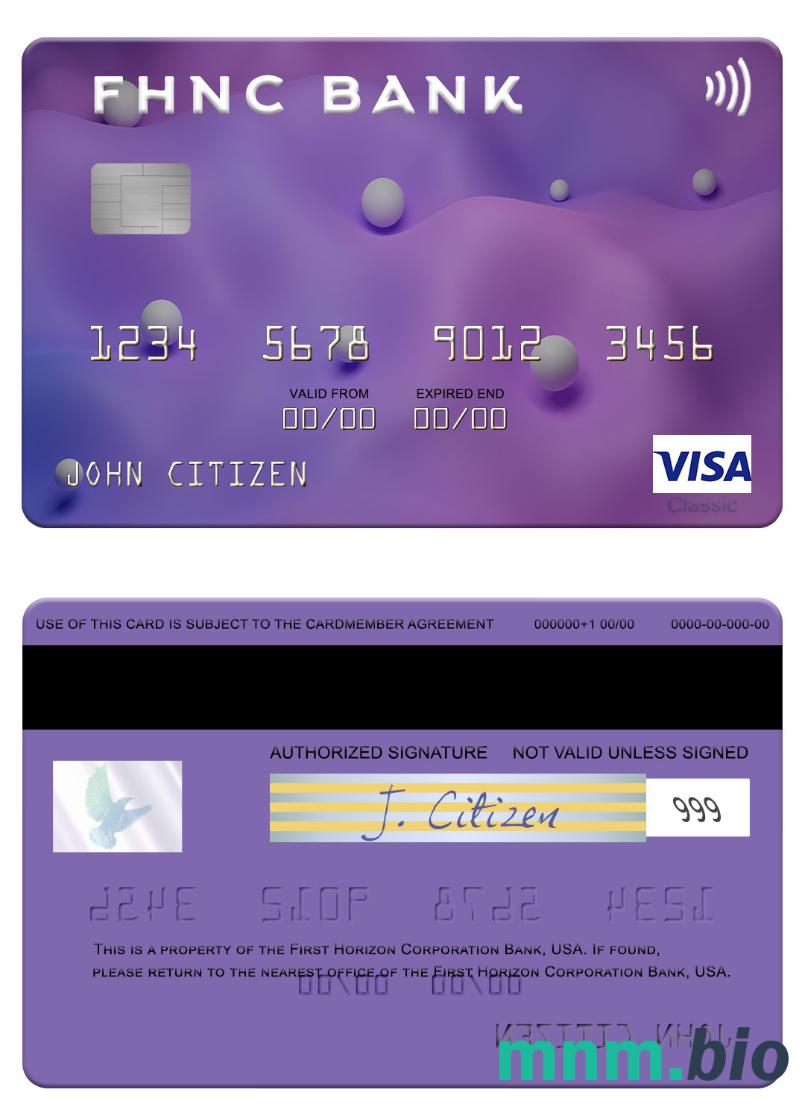 USA First Horizon National Corporation Bank przykład karty visa w formacie PSD